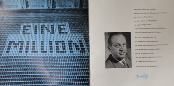 Volkswagen Modelprogram 1955 "Festprogramm Feier des millionsten Volkswagens" Carbrochure (3186)