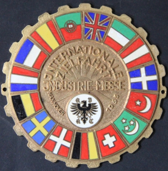 ADAC 1955 "Internationale Zielfahrt Industriemesse Hannover" Brassplate enameled (3190)