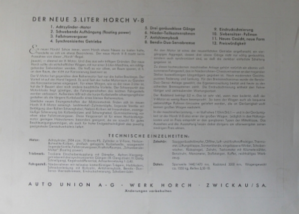 Horch 830 Sedan Modelprogram 1933 Reuters-Drawings Carbrochure (3271)