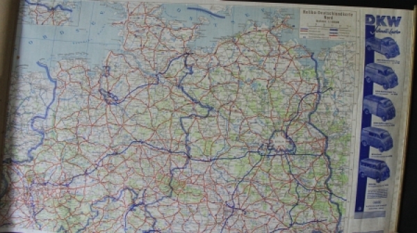 DKW Roadmap 1955 Auto-Union Maprole Germany "Nur Original-DKW Ersatzteile verwenden" (3465)