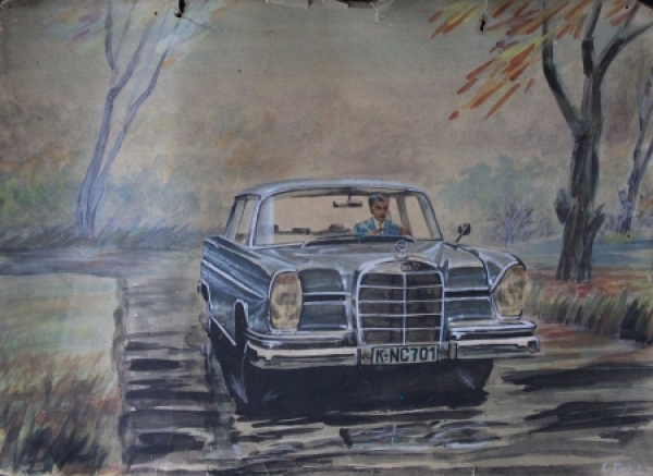 Mercedes-Benz 220 S 1963 Originalaquarell von L. Acht (3552)