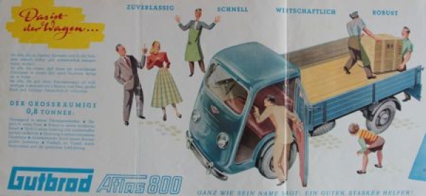 Gutbrod Atlas 800 Modellprogramm 1950 Automobilprospekt (3727)