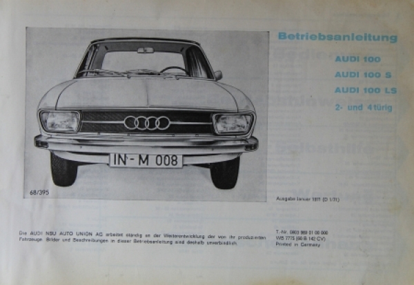 Audi 100 LS 1971 Betriebsanleitung (3768)