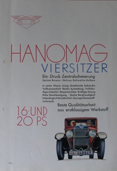 Hanomag  Modelprogram 1931 Four-Seater Carbrochure (3815)