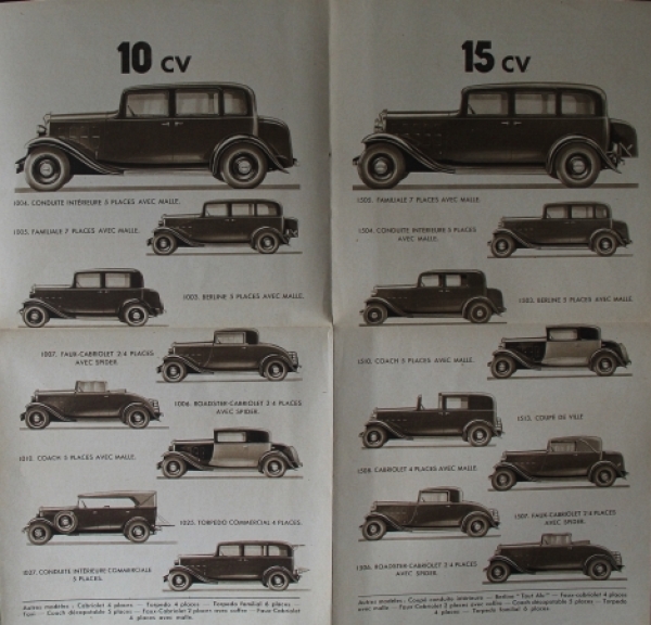 Citroen 8 CV - 15 CV Modelprogram 1933 Carbrochure (3913)