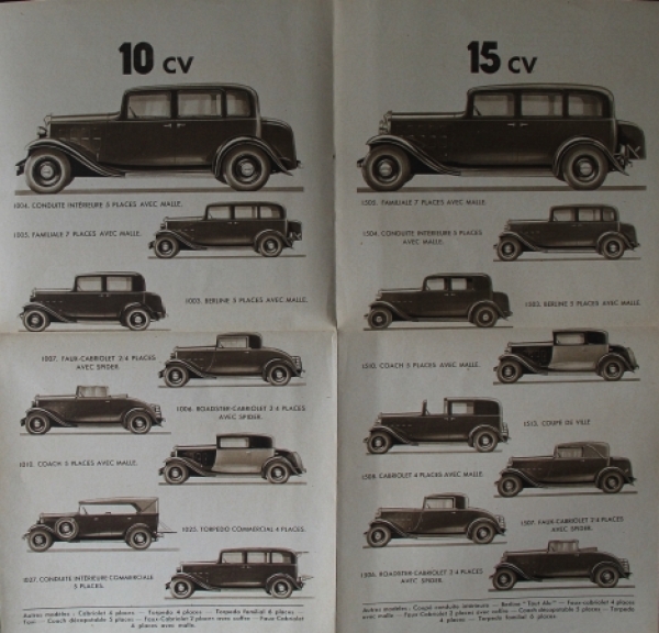 Citroen 8 CV - 15 CV Modellprogramm 1933 Automobilprospekt (3913)