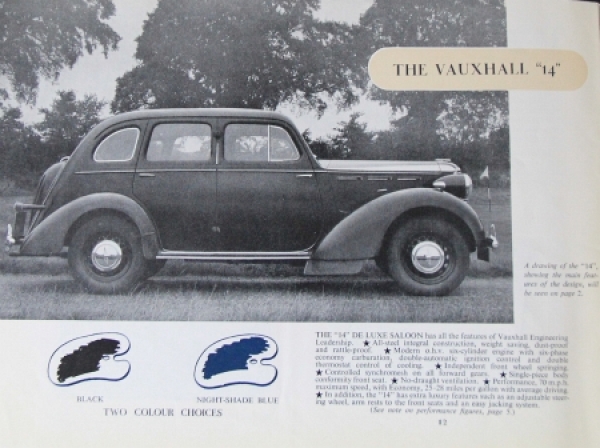 Vauxhall 10hp - 14hp Modellprogramm 1938 Automobilprospekt (4038)