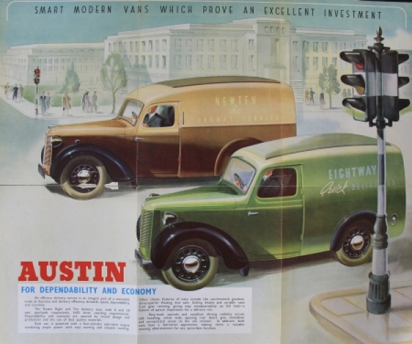 Austin Eight-Ten Vans Modelprogram 1939 "You can depend on it" Truckbrochure (4099)