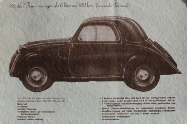 Fiat 500 Topolino Modelprogram 1938 "Ein ganz grosser Kleinwagen" Carbrochure-Map (4102)