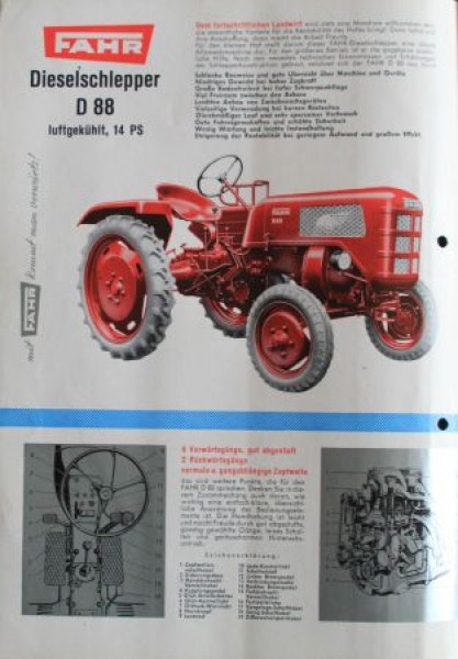 Fahr D 88 Modelprogram 1957 "Wer gut arbeitet..." Tractorbrochure (4326)
