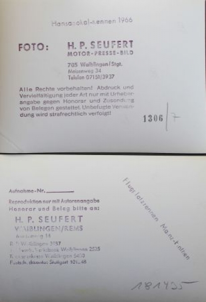 Porsche 356 zwei original Seufert-Pressefotos 1963 (2725)