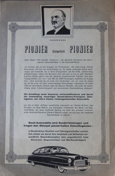 Nash Modelprogram 1951 "Pionier bleibt Pionier" Carbrochure (4608)