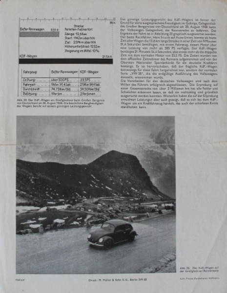 Volkswagen KdF Modelprogram 1938 "Entwicklung und Erprobung" Carbrochure (4833)