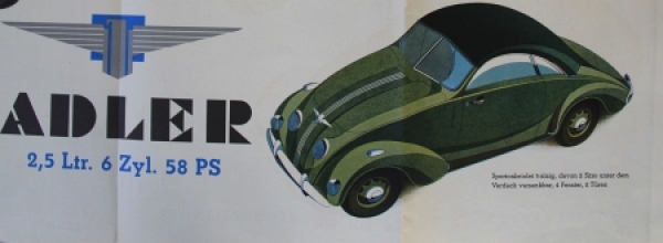 Adler 2,5 Litre Modelprogram 1938 Reuters-Drawing Carbrochure (4895)