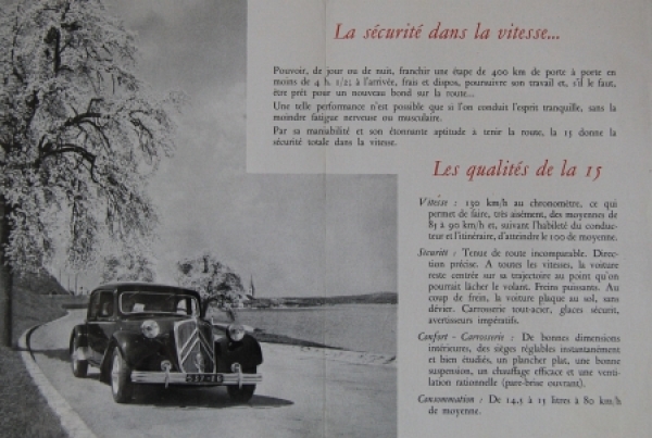 Citroen 15 CV Traction Avant Six Cylindres Modelprogram 1951 Carbrochure (4912)