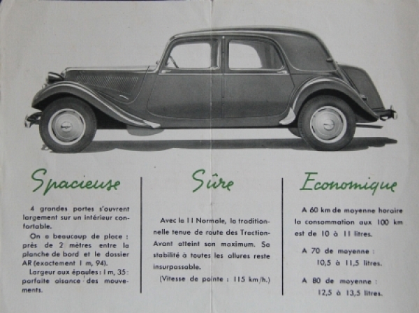 Citroen 11 CV Traction Avant Berline Normale Modelprogram 1952 Carbrochure (4916)