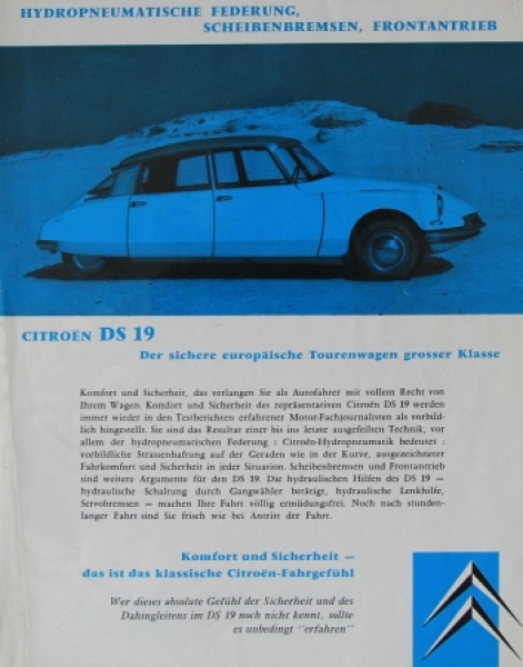 Citroen DS 19 Modelprogram 1961 "Der sichere europaeische Tourenwagen" Carbrochure (4937)