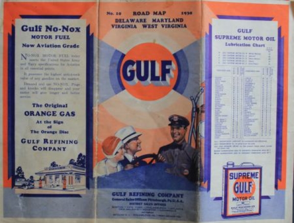 Gulf Motoroil Straßenkarte 1930 Road-Map Virginia, Maryland (3024)