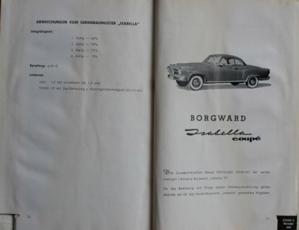 Borgward Isabella TS Coupe DeLuxe 1960 Boardmap with Ownermanual (3023)