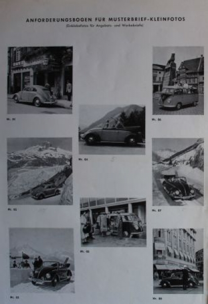 Volkswagen Advertisingsheeds 1955 "Anforderungsbogen für Musterbrief-Fotos" (3043)