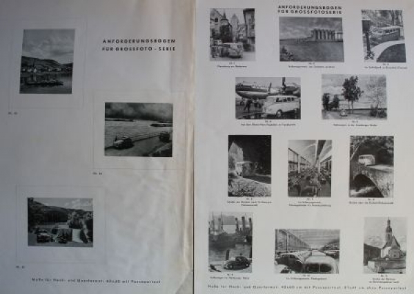Volkswagen Advertisingsheeds 1956 "Anforderungsbogen für Grossfoto-Serie" (3039)