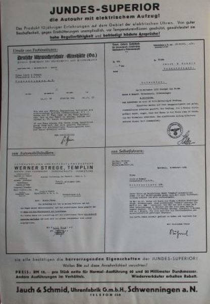Jundes Carwatches Program "Genaue Zeit?" 1936 Partbrochure (6380)