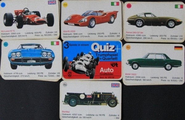 Schmid Spiele "Quiz + Trumpfspiel + Quartett - Auto Großbilder" 1971 Cardgame (5140)