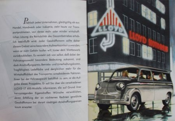 Lloyd LT 600 Transporter Modelprogram 1958 Carbrochure (5266)