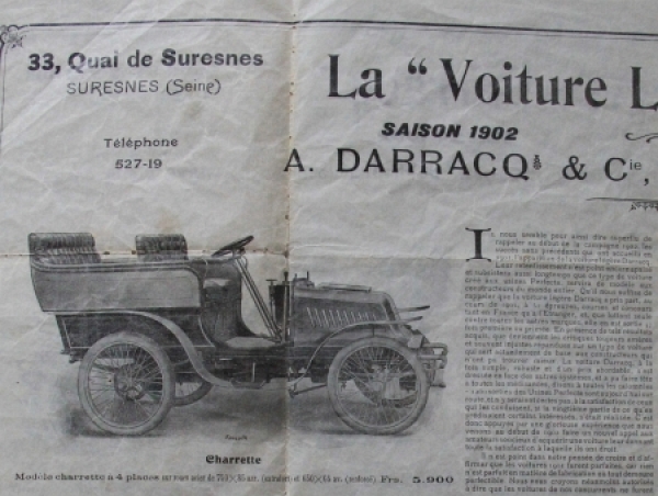 Darracq Voiture Legere Modelprogram 1902 Carbrochure (5416)