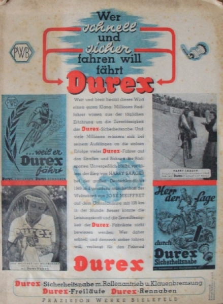 Durex Racinghubs 1950 "Wer schnell und sicher fahren will" complet set Sparepartbrochure (5572)
