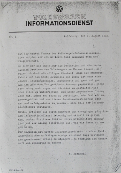 Volkswagen Modelprogram 1948 "Informationsdienst" Carbrochure (5649)