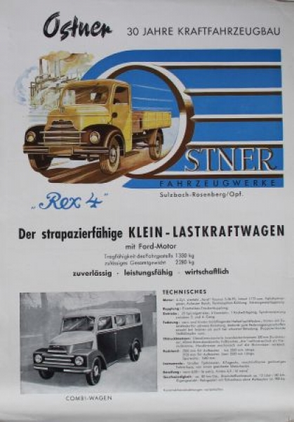 Ostner O.D. Fahrzeugfabrik Rex 4 Kleinlastwagen Modellprogramm 1950 Lastwagenprospekt (6327)