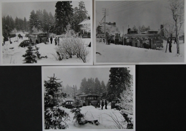 Buessing-NAG Bus 6000 T travelling through Harz-Winter 1954 three Factoryphotos (5782)