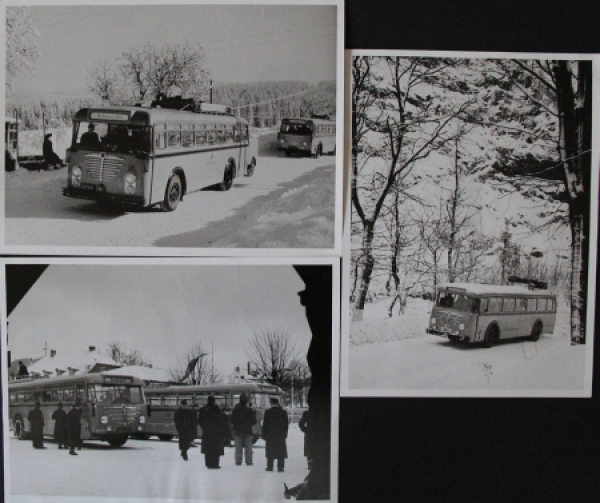 Buessing-NAG Busse travelling through Winter-Harz 1954 three  Factoryphotos (5784)