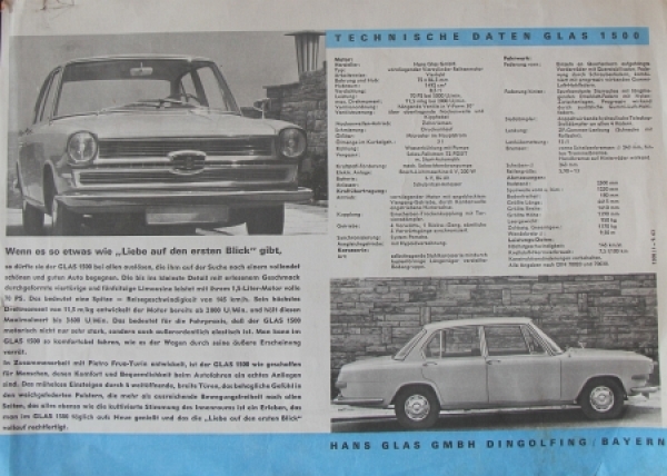 Glas 1500 Modellprogramm 1963 "Profiliert in Leistung" Automobilprospekt (5804)