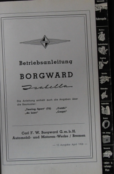 Borgward Isabella 1958 Ownermanual (6043)