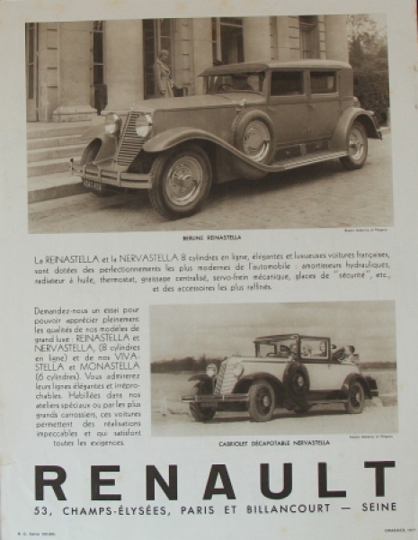 Renault Reinastella Modelprogram 1928 Carbrochure (6102)