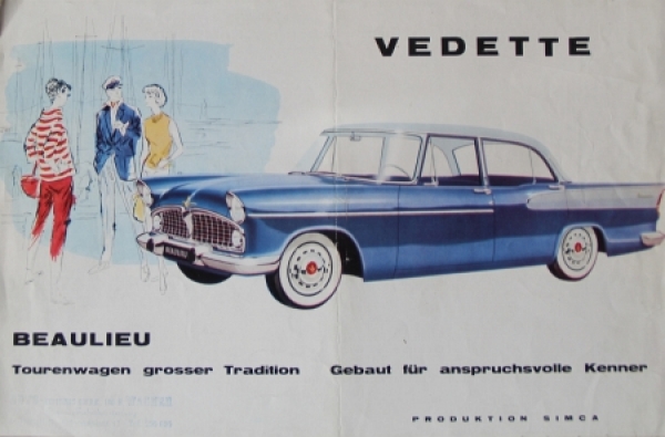 Simca Vedette Beaulieu Modellprogramm 1956 Automobilprospekt (6361)