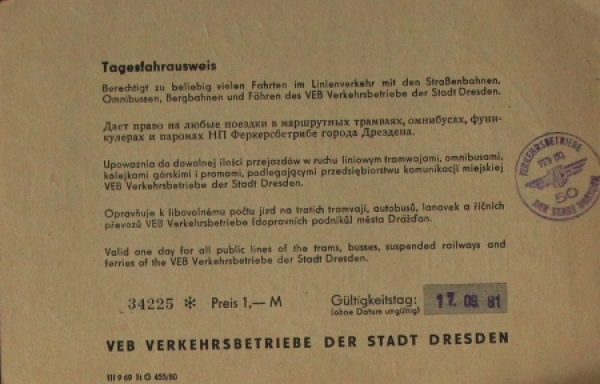 Busticket for "VEB Verkehrsbetriebe Dresden" 1981 (6417)