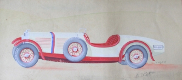 Adler Sport-Roadster 1931 Wuest Watercolor drawing on carton (6502)