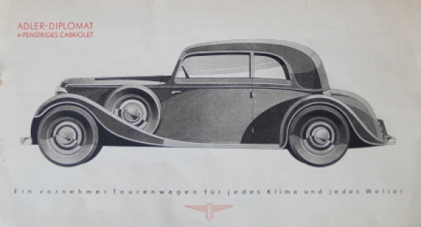 Adler Diplomat 3 Litre Modelprogram 1934 Reuters Carbrochure (6543)