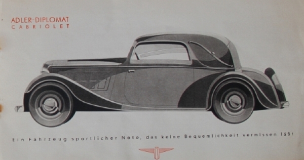 Adler Diplomat 3 Litre Modelprogram 1934 Reuters Carbrochure (6543)