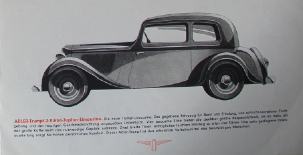 Adler Trumpf 1,7 Litre Modelprogram 1934 Reuters Carbrochure (6544)