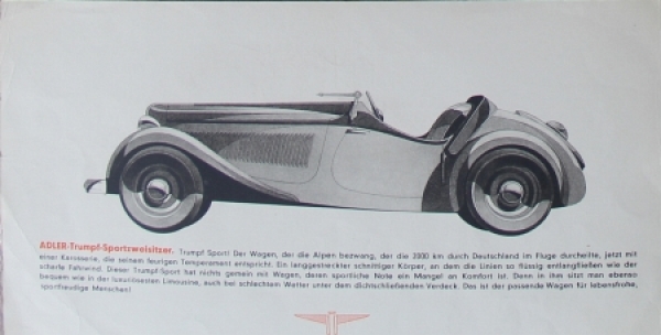 Adler Trumpf 1,7 Litre Modelprogram 1934 Reuters Carbrochure (6544)