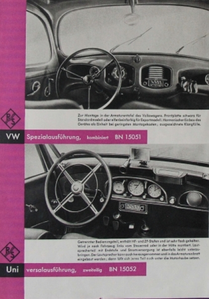 Volkswagen Zubehörprogramm 1950 "Ihr R-S Autoradio" Automobilprospekt (6609)