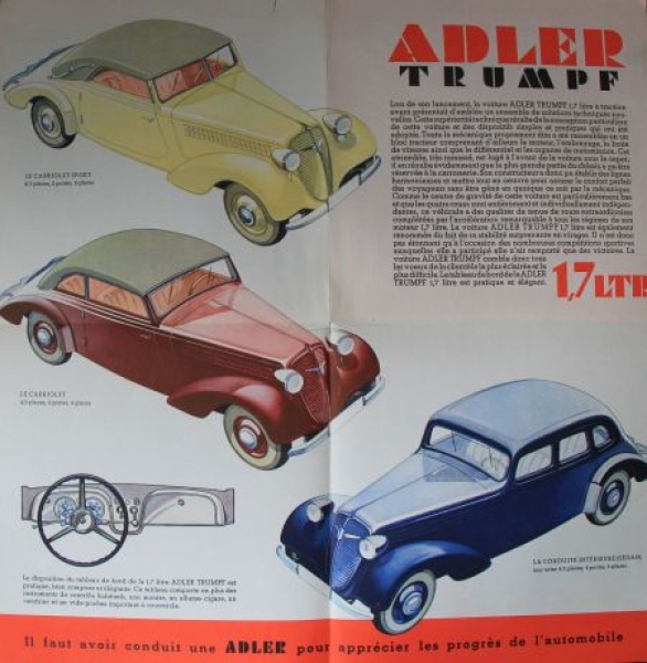 Adler Trumpf 1,7 Litre Modelprogram 1937 Carbrochure (6775)