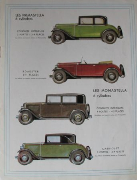 Renault Stella Modellprogramm 1932 Automobilprospekt (6783)