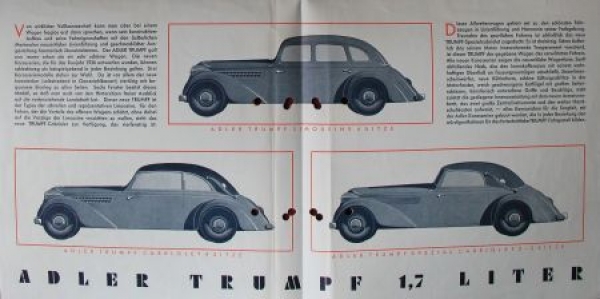 Adler Trumpf 1,7 Liter Modelprogram 1936 Carbrochure (6793)