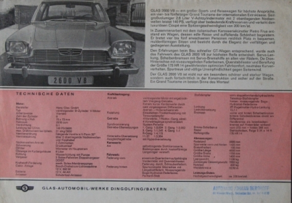 Glas 2600 V8 Modelprogram 1966 Carbrochure (8659)