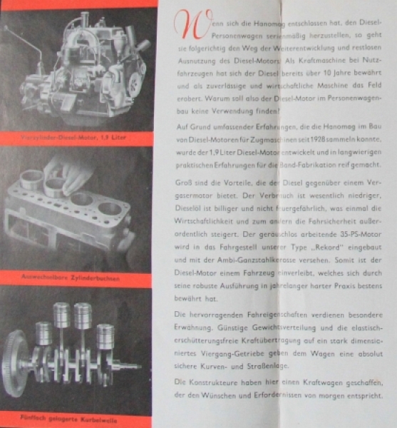 Hanomag Diesel Personalcars Modelprogram 1939 Carbrochure (8664)